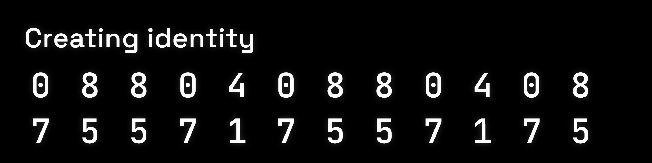 The small screen reading Creating identity, with digits scrolling